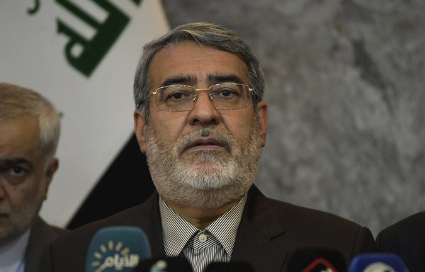 In this file photo Iranian Interior Minister Abdolreza Rahmani Fazli speaks during a press conference in the Iraqi city of Najaf on September 29th, 2019. The US imposed sanctions on Fazli and other top Iranian officials on May 20th. [Haidar Hamdani/AFP]