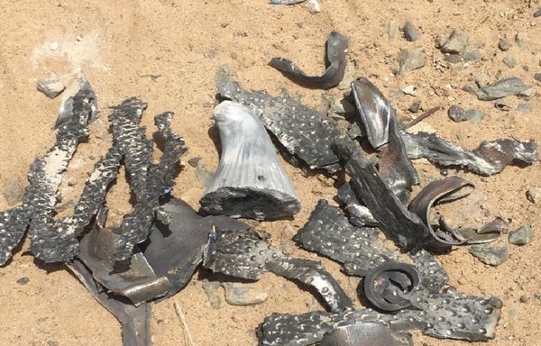 Seen here are remnants of a ballistic missile fired by the Houthis towards Saudi Arabia that was shot down by the kingdom's air defences. [Photo courtesy of Saudi Press Agency]