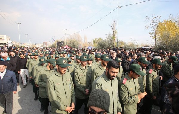 Members of Iran's IRGC take part in a demonstration in Tehran on January 3rd, 2020 following the killing of IRGC chief Maj. Gen. Qassem Soleimani in a US strike on his convoy at Baghdad international airport. [Atta Kenare/AFP]