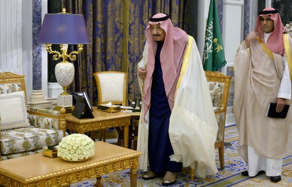 Saudi King Salman bin Abdulaziz is pictured before a meeting with the US secretary of state at the Royal Court in Riyadh on February 20th. [Andrew Caballero-Reynolds/POOL/AFP]