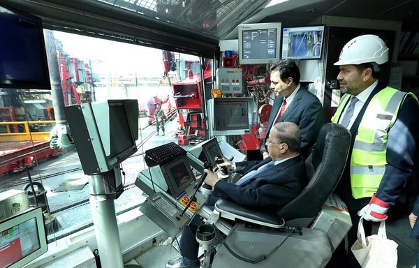Lebanon's president Michel Aoun is seen aboard the drill ship Tungsten Explorer on February 27th. [Photo courtesy of National News Agency] 