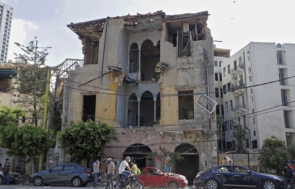 A picture taken August 11th shows a traditional Lebanese house in the Gemmayzeh neighbourhood that was heavily damaged in the Beirut port explosion. [Joseph Eid/AFP]