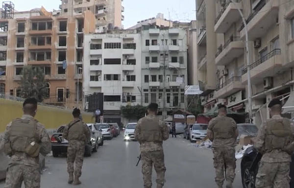 Lebanese soldiers guard Mar Mikhael area after the Beirut port explosion. [Photo courtesy of Lebanese Army Directorate of Orientation]