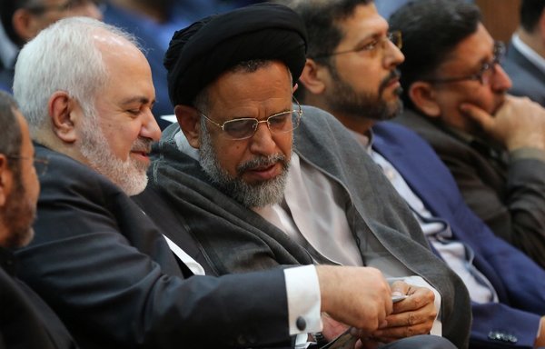 Iran's Foreign Minister Mohammad Javad Zarif and Minister of Intelligence Mahmoud Alavi attend a conference at Allameh Tabatabai University in Tehran on October 21st, 2019. [Atta Kenare/AFP]