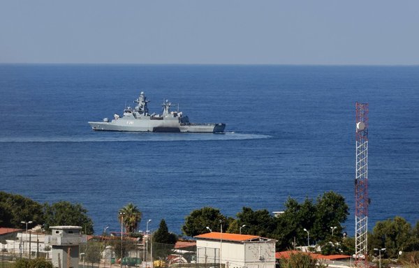 A UN ship is pictured in the southernmost area of Naqoura, by the border with Israel, on October 14th. [Mahmoud Zayyat/AFP]