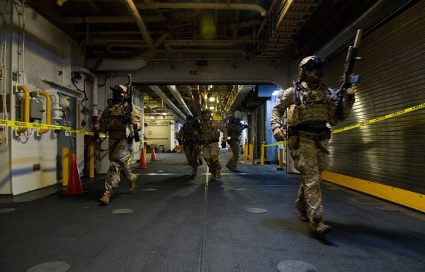 US Navy personnel take part in a training exercise on storming and searching ships in the Arabian Gulf on October 28th. [CENTCOM]
