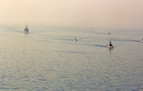 A Saudi Navy ship is seen alongside US Coast Guard and US Navy ships during training exercises in this undated photo. [CENTCOM]