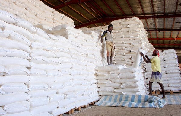 Displaced Yemenis in Hajjah receive humanitarian aid donated by the World Food Programme and the Danish Refugee Council on December 30th, 2019. [Essa Ahmed/AFP]