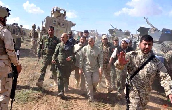 IRGC Quds Force commander Qassem Soleimani is seen here in Iraq with IRGC-backed militias in 2018. [Jahan News]