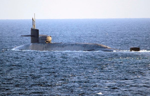 The USS Georgia nuclear submarine transits the Strait of Hormuz December 21. [Photo courtesy of US Navy]