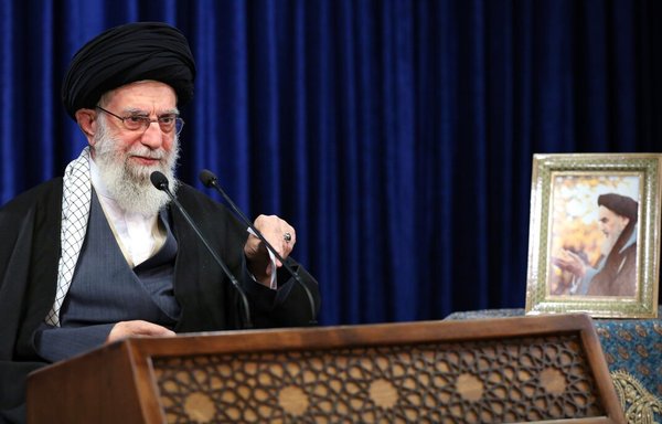Iran's Supreme Leader Ali Khamenei during a speech on January 8 when he announced he will block US and UK vaccines from reaching the Iranian people. [Office of the Supreme Leader]