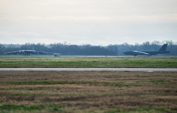US B-52 bombers take off from Barksdale Air Force Base in the US state of Louisiana on January 26, at the start of their mission to fly over the Middle East. [CENTCOM]