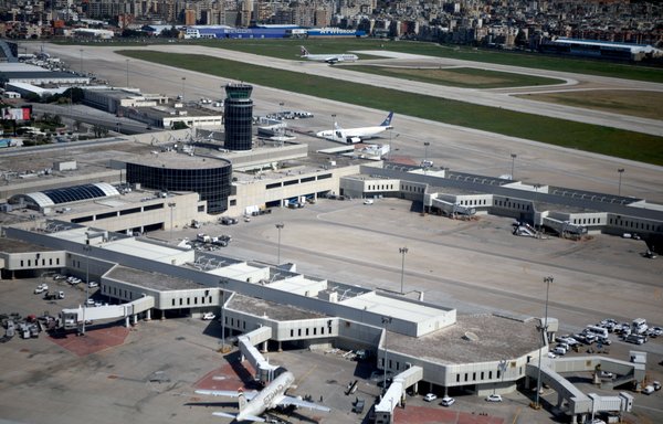 An aerial picture taken on March 7 shows a view of the Rafik Hariri airport in Beirut. [Patrick Baz/AFP]