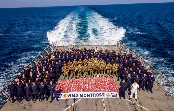 UK Royal Navy frigate HMS Montrose intercepted more than 2.6 tonnes of illicit drugs as a result of back-to-back interdictions in the Arabian Sea. [UK Royal Navy]