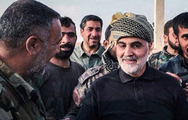 IRGC Quds Force commander Qassem Soleimani in Kurdish gear in the Syrian border town of Albu Kamal in 2017. [ISNA]