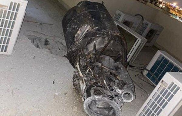 Shrapnel from an intercepted ballistic missile launched by the Houthis on Riyadh is seen at a home in a residential neighbourhood on Saturday (February 27). [Saudi Press Agency]