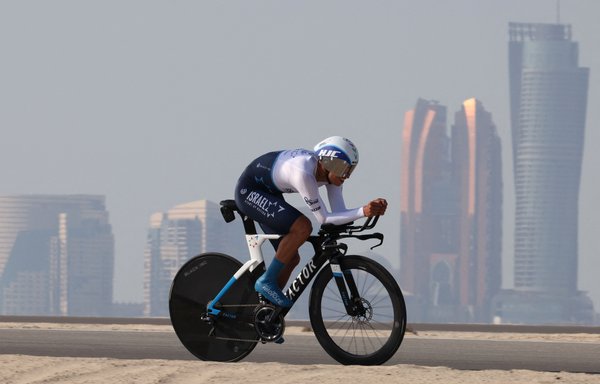 Omer Goldstein of Team Israel Start-Up Nation pedals during the second stage of the UAE Cycling Tour on al-Hudayriyat Island on February 22. [Giuseppe Cacace/AFP]
