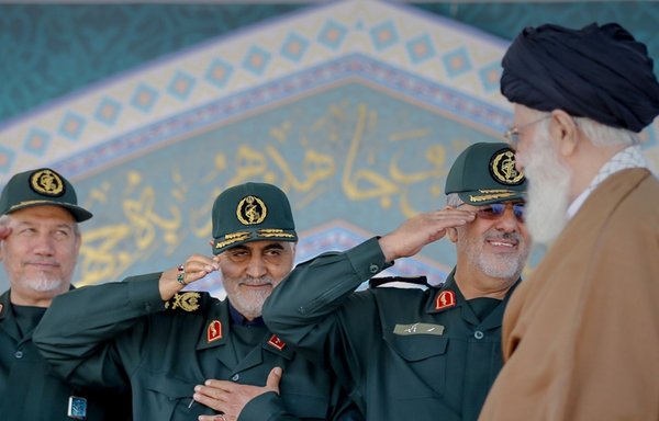 This undated photo posted by the Iranian military last December shows former Quds Force commander Qassem Soleimani (centre) and other top Iranian military commanders saluting Supreme Leader Ali Khamenei. Swearing loyalty to the Supreme Leader is a cornerstone to the mission of the Islamic Revolutionary Guard Corps (IRGC). [Iranian Ministry of Defence]