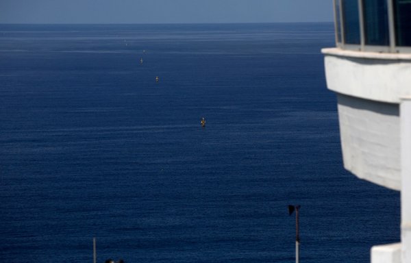 A picture taken on October 12, 2020, shows maritime border markers near the Rosh Hanikra Crossing, also known as the Ras al-Naqoura Crossing, between Israel and Lebanon. On May 4, Lebanon and Israel resumed UN-brokered negotiations over the shared frontier, to settle the demarcation dispute and clear the way for oil and gas exploration. [Jalaa Marey/AFP]