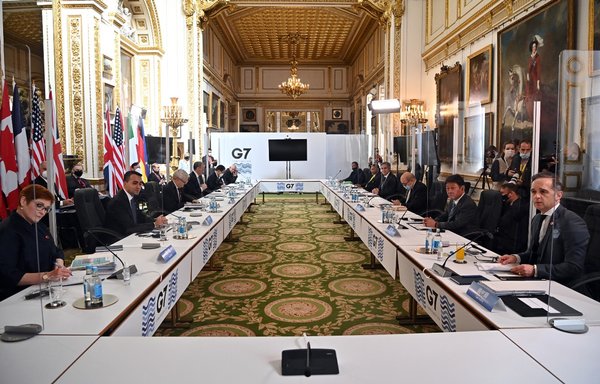 G7 foreign ministers meet in London on May 5 during their first face-to-face talks in more than two years. [Ben Stansall/AFP]