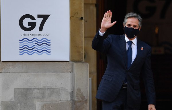 US Secretary of State Antony Blinken arrives for the G7 foreign ministers' meeting in London on May 5. [Ben Stansall/AFP]