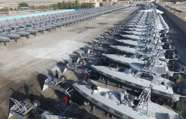 The deal struck between Iran and China earlier this year calls for joint military training and exercises, joint research and weapons development, and intelligence sharing. Pictured here are IRGC speed attack boats designed to disrupt maritime traffic in the Gulf. [IRGC]