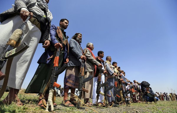 Iran-backed Houthi militants in Sanaa on May 20. [MOHAMMED HUWAIS / AFP]