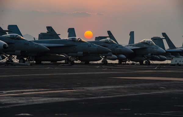 The aircraft carrier USS Dwight D. Eisenhower transits the Suez Canal on April 2. [US Navy]