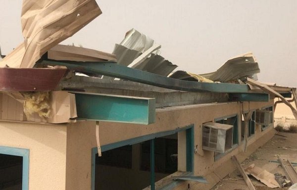 A school in Saudi Arabia's southern Asir province shows damage after an explosives-laden drone fired by the Iran-backed Houthis hit it on June 13. [Saudi Press Agency]