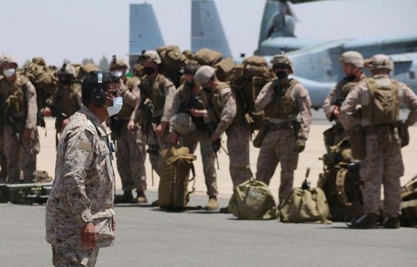 Soldiers take part in the Falcon Claw IV joint exercise in northwest Saudi Arabia in this picture posted June 9 on Twitter. [Saudi Ministry of Defence/Twitter]