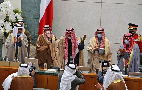 The Emir of Kuwait, Sheikh Nawaf al-Ahmad al-Jaber al-Sabah, opens the first regular session of the 16th legislative term, at the parliament in Kuwait City on December 15, 2020. [Yasser Al-Zayyat / AFP]