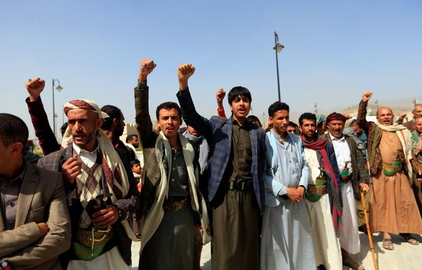 Houthi fighters in Sanaa on June 20. [Mohammed HUWAIS / AFP]