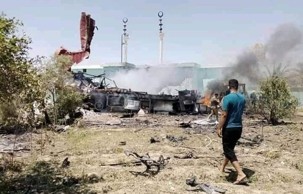 Kataib Hizbullah affiliate Thaar al-Muhandis claimed responsibility for the most recent volley of rockets fired on Ain al-Asad air base in Anbar province, which left three injured. [Photo circulated online]