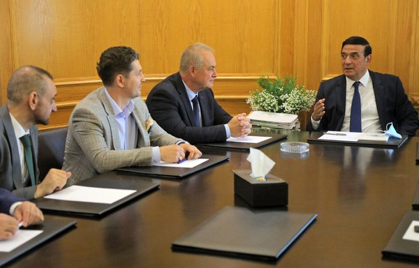 Lebanese Minister of Public Works and Transport Michel Najjar meets with a Russian economic delegation at his office in Beirut in June. [Ibrahim Amro/AFP]