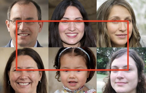 The CIR used several methods to identify fake profile pictures in China's disinformation network, including examining eye placement and photo cropping. The computer-generated images always put the eyes in the same location. Normally, a random collection of profile pictures would show variety in photo cropping and eye placement. [CIR]