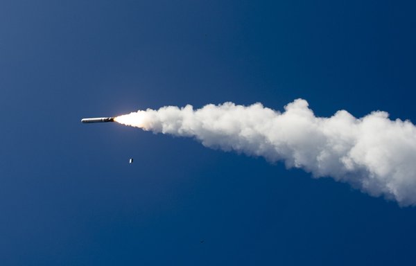 A Tomahawk cruise missile launches from the guided-missile destroyer USS Shoup during a live-fire exercise in the Pacific Ocean September 18, 2018. [US Navy]