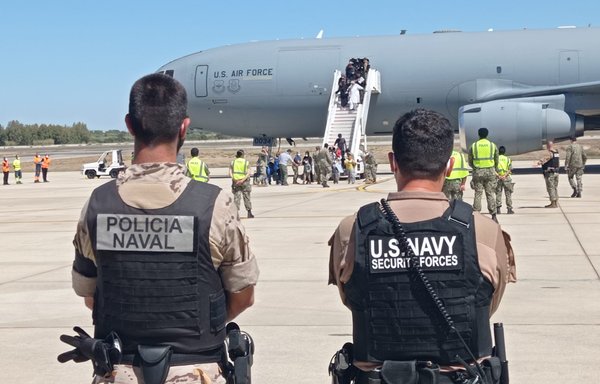 Spanish and US forces co-ordinated the transit of evacuees from Afghanistan at Naval Station Rota in Spain in a photo posted online on September 9. [Spanish Navy/Armada Española]