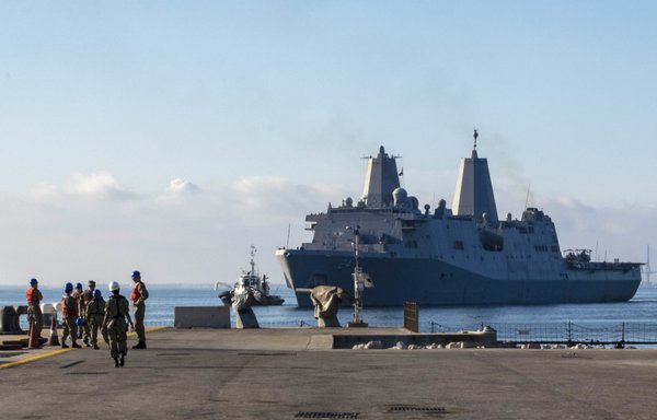 A US Navy ship pulls into Naval Station Rota, Spain. [CENTCOM]