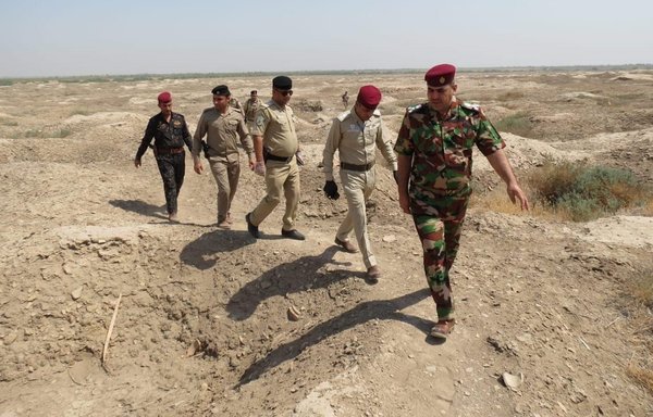 Iraqi police inspect the archaeological site of Jokha in the north of Dhi Qar province to follow up on security operations at the site on July 30, 2020. [Iraqi Ministry of Interior]