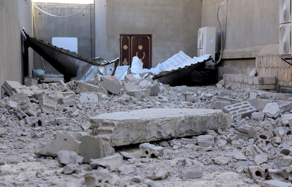 Rubble is strewn inside a mosque south of Marib city on November 1, following a Houthi missile strike that killed at least 22 people. [AFP]