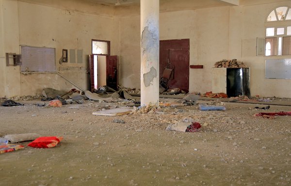 A picture shows the interior of a heavily damaged mosque south of Marib on November 1, following a deadly Houthi missile strike. [AFP]