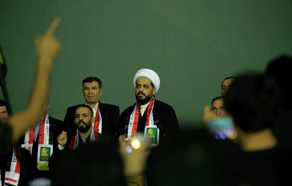 Asaib Ahl al-Haq militia leader Qais al-Khazaali attends an election rally for his political bloc, al-Sadiqoun, which suffered a defeat in the recent legislative elections. [File]