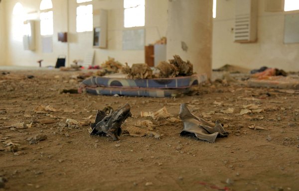A picture shows destruction at a mosque in Marib, Yemen, on November 1, following a Houthi missile strike during which at least 22 people were killed, including children. [STR/AFP]