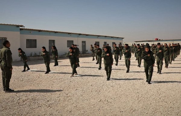 Female members of the Asayesh take part in a training course. [Screenshot of ANHA News Agency video]