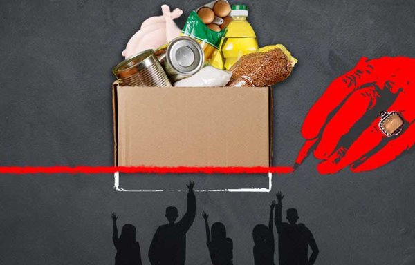 The original cartoon, 'The Red Hand', was drawn by Ali Eshtyagh and published by Kayhan London in March 2021. [Ali Eshtyagh/Kayhan London]