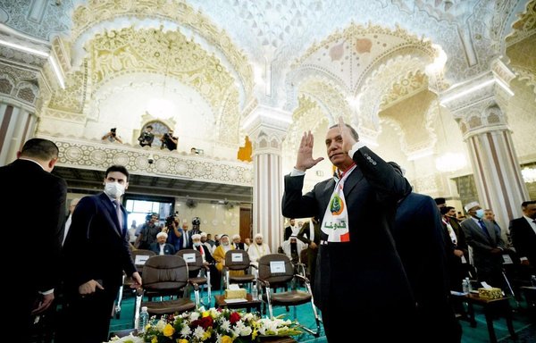 Iraqi Prime Minister Mustafa Kadhemi attends a religious event in Baghdad on October 17, during which he made a speech rejecting the threats made by Kataib Hizbullah and stressing the integrity of the elections. [Prime Minister's media office]
