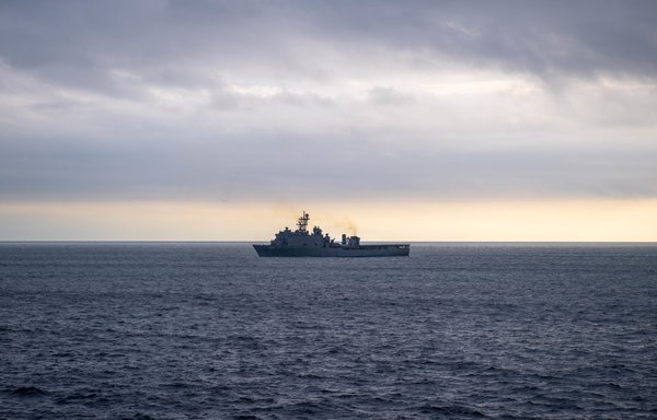 The San Antonio-class amphibious transport dock USS Portland (LPD 27) transits the Pacific Ocean in a photo taken January 19. [US Navy]