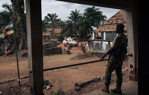 Central African Army soldiers inspect their looted military base that was occupied by rebel militiamen on February 3. In March, a UN group raised alarm over Russian mercenaries' "connections to a series of violent attacks that have occurred since the presidential elections" in the CAR last December. [ALEXIS HUGUET / AFP]