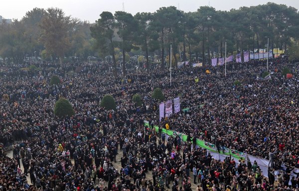 Iranians gather in Esfahan city in late November to voice their anger after Esfahan province's lifeblood river dried up due to drought and diversion. [Fatmeh Nasr/ISNA/AFP]
