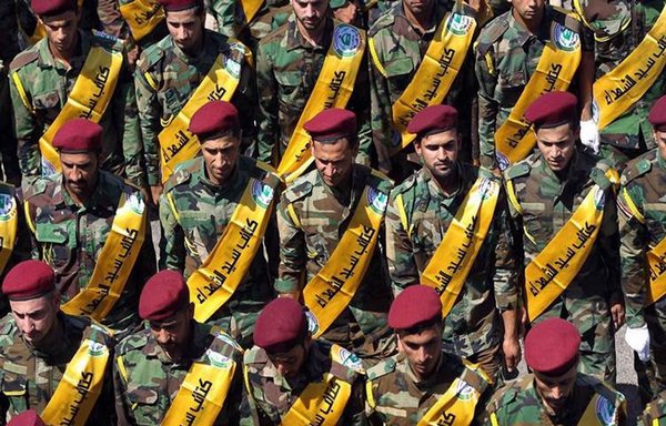 Fighters of the pro-Iran militia Sayed al-Shuhada are seen here in an undated photo circulated online.